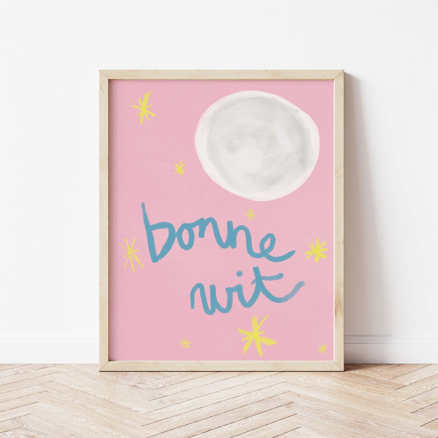 Bonne Nuit Print - Pink with blue Fine Art Print