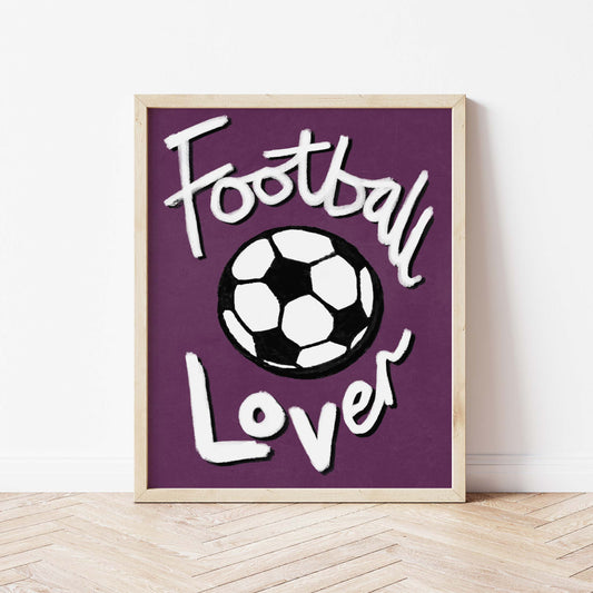 Football Lover Print - Plum, Black, White Framed Print