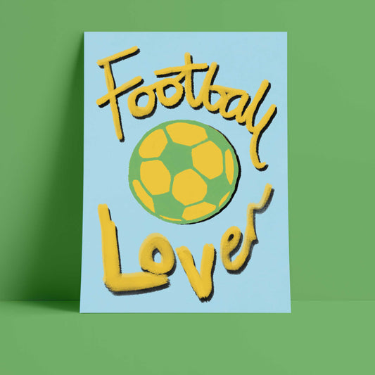 Football Lover Print - Light Blue, Yellow, Green Fine Art Print