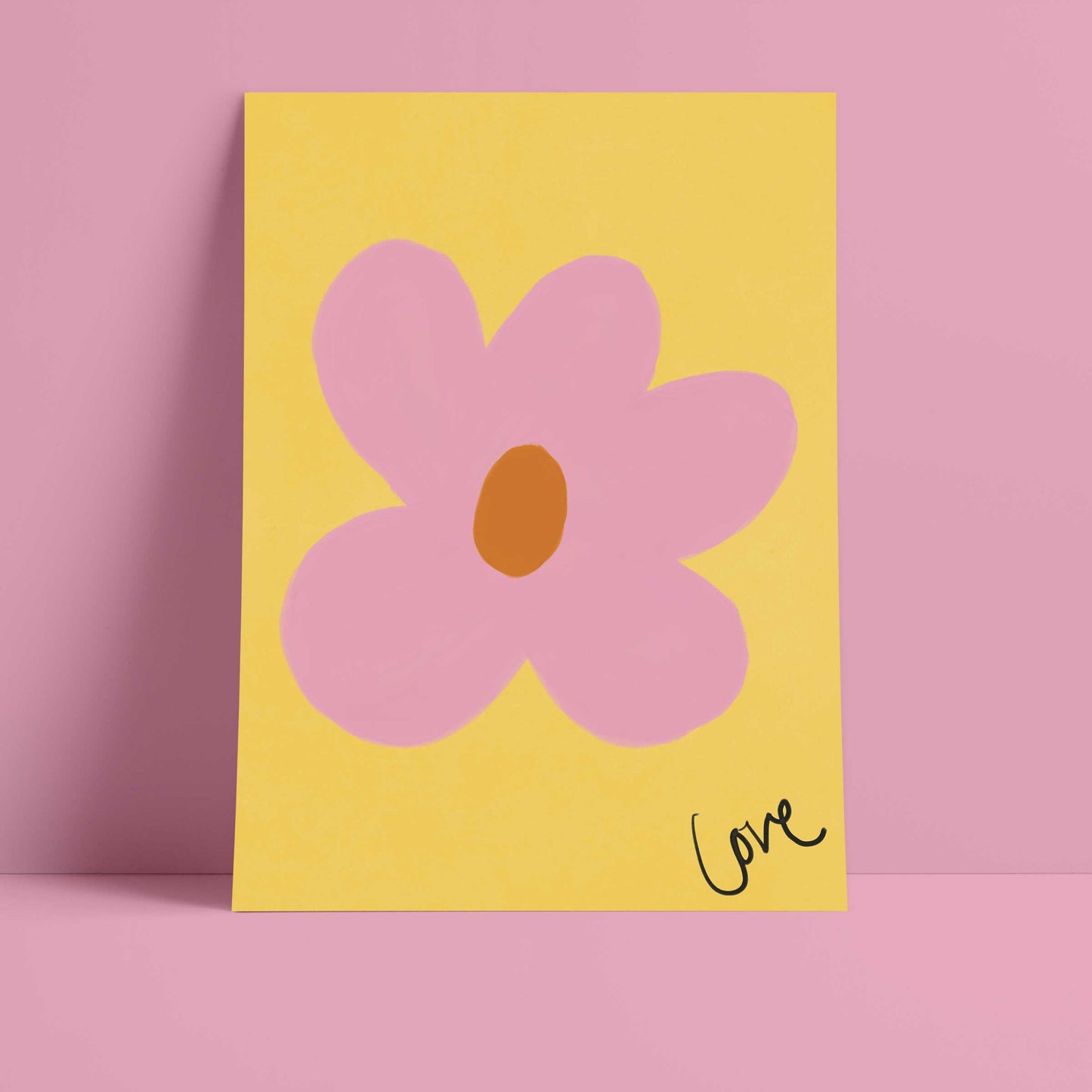 Love Flower Print - Yellow, Pink, Brown Fine Art Print