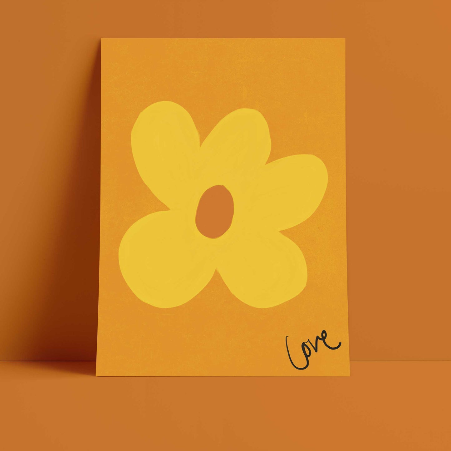 Love Flower Print - Brown, Yellow, Brown Fine Art Print