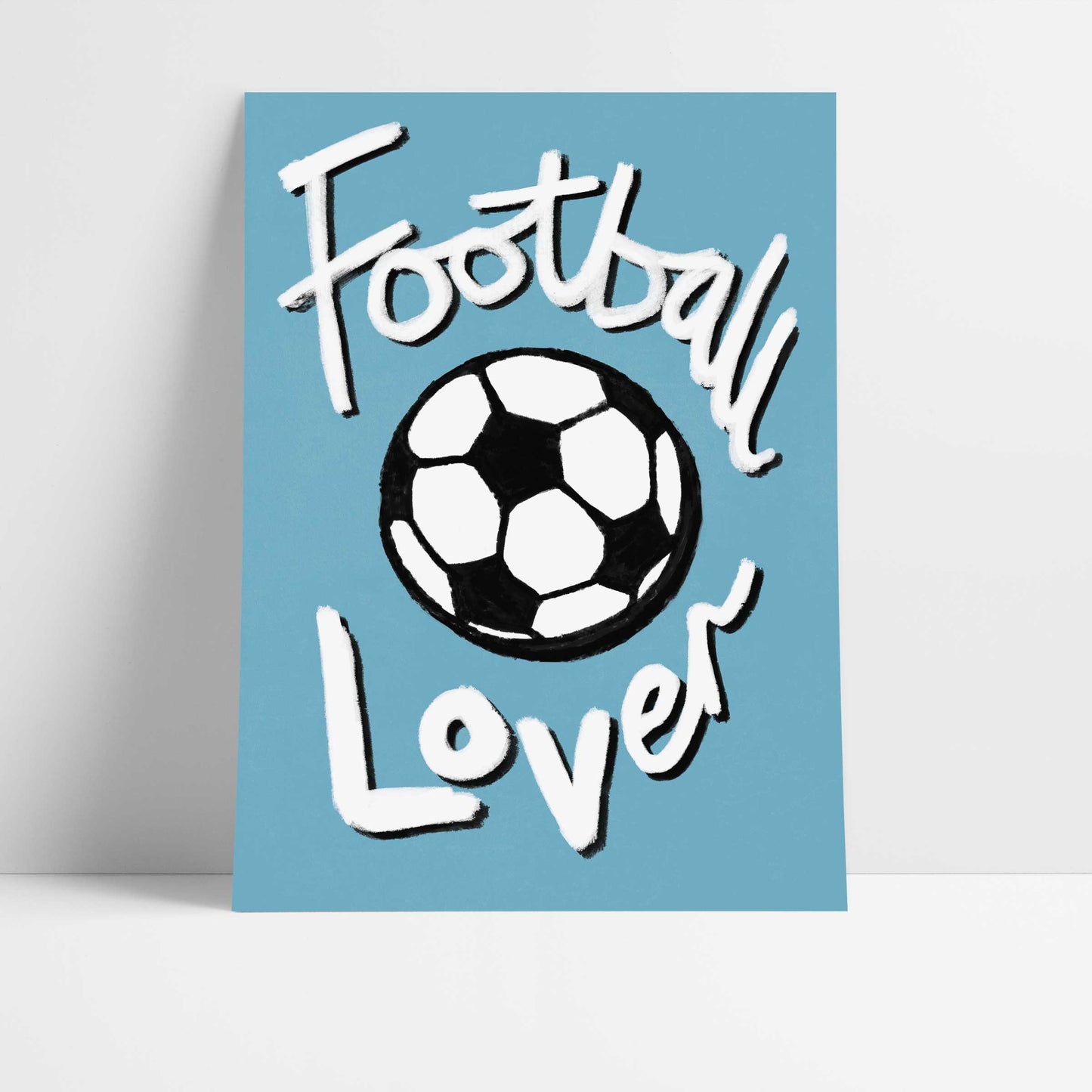 Football Lover Print - Blue, White, Black Fine Art Print with Hanger