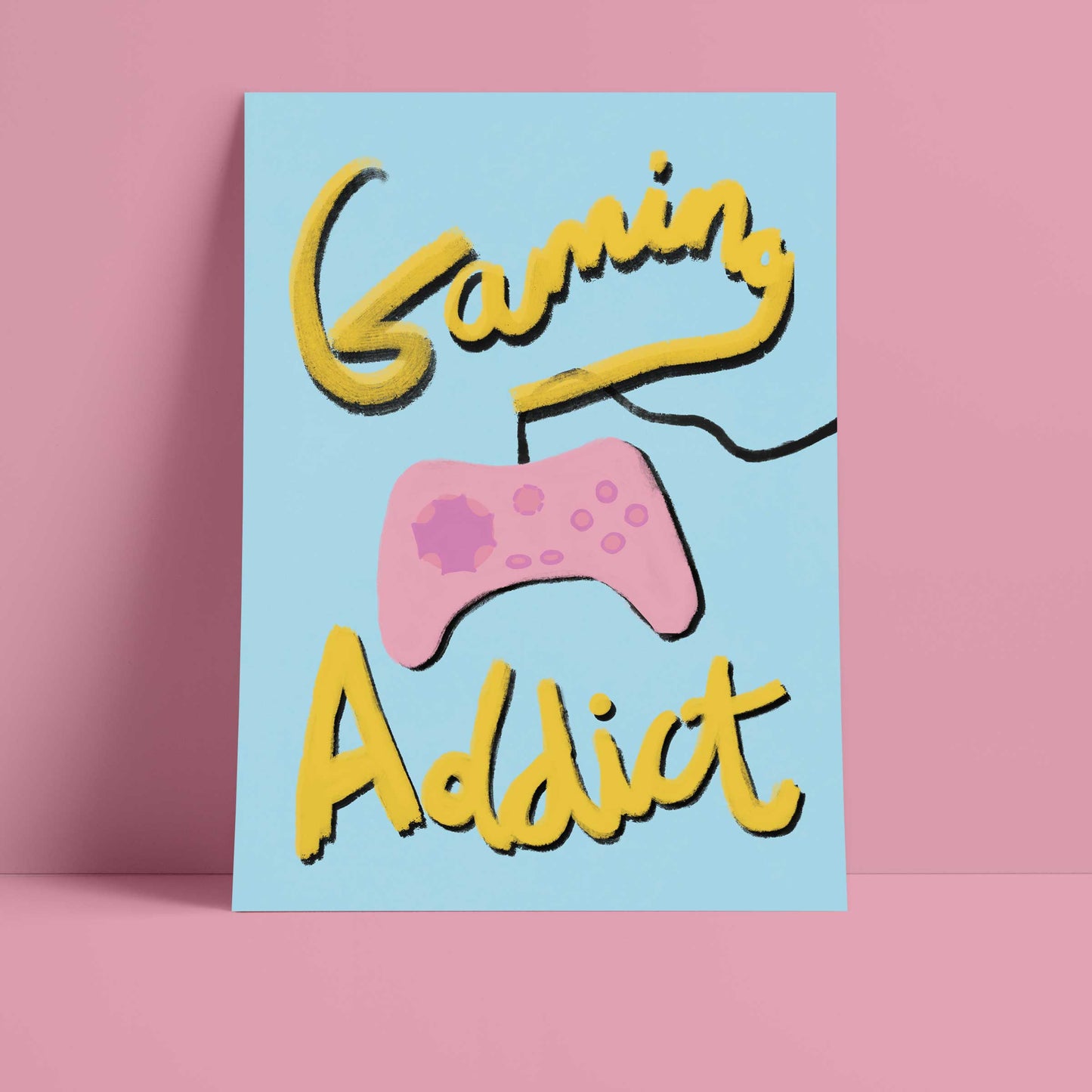 Gaming Addict Print - Light Blue, Yellow, Pink Fine Art Print