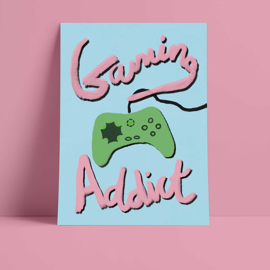 Gaming Addict Print - Light Blue, Pink, Green Fine Art Print