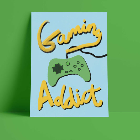 Gaming Addict Print - Light Blue, Yellow, Green Fine Art Print