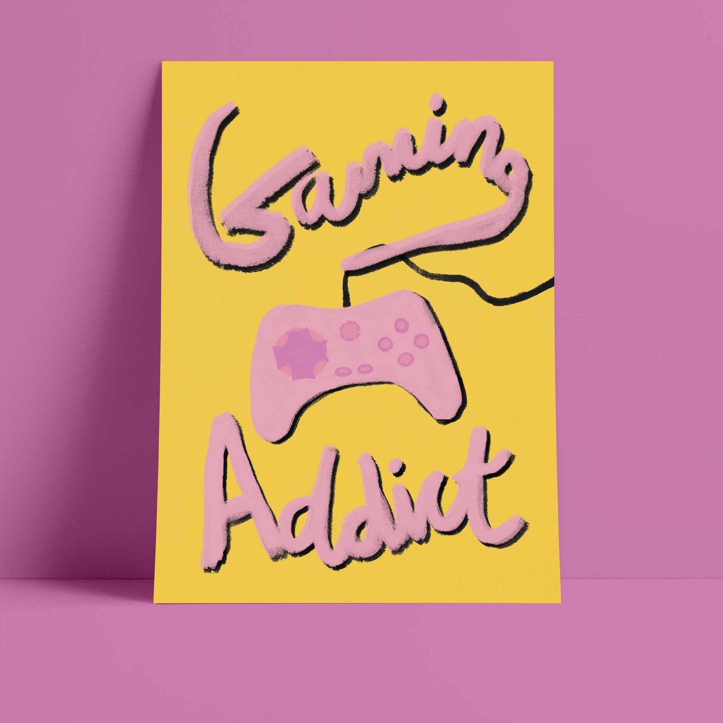 Gaming Addict Print - Yellow, Pink Fine Art Print