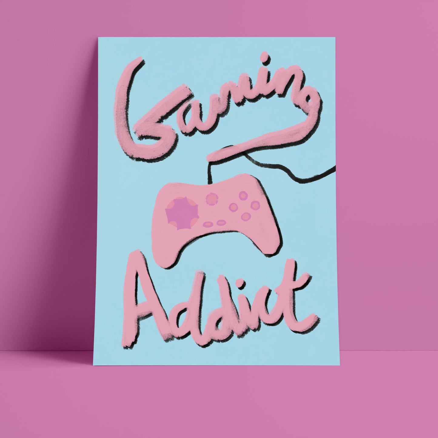 Gaming Addict Print - Light Blue, Pink Fine Art Print