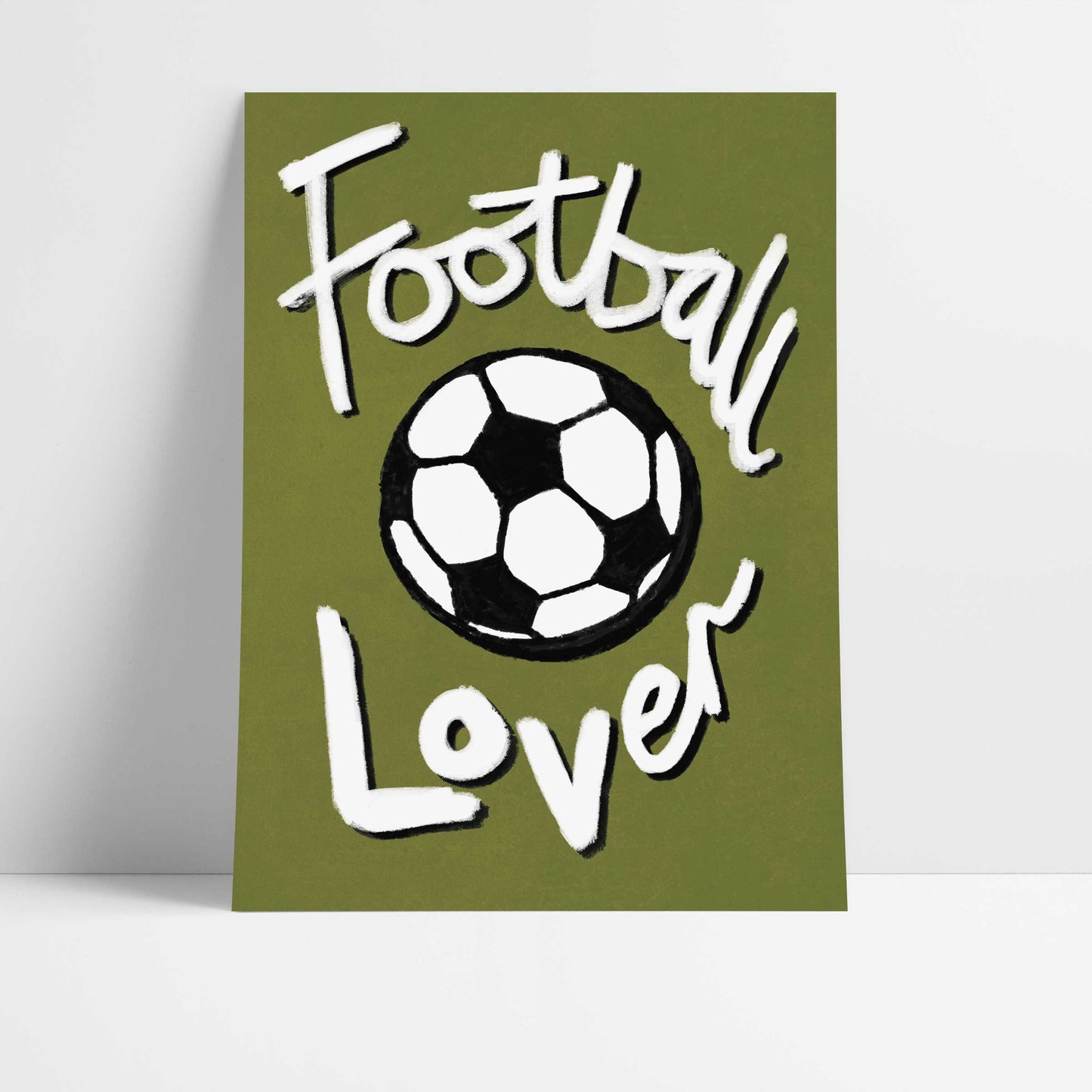 Football Lover Print - Olive Green, Black, White Fine Art Print