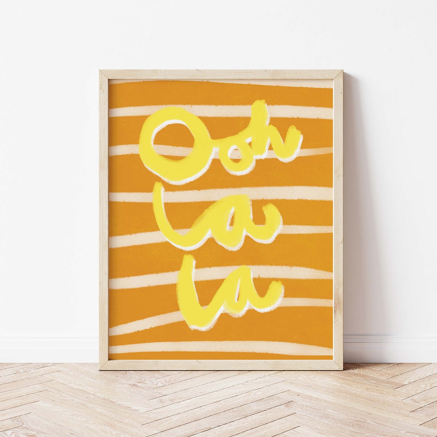 Ooh La La Art Print - Brown, Yellow and White Framed Print