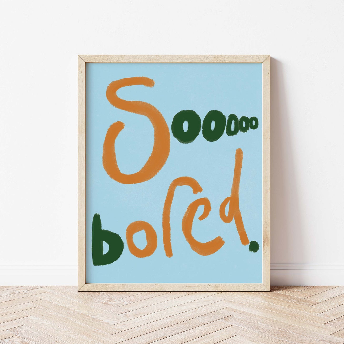 Sooooo Bored Print - Blue, Brown, Dark Green Framed Print
