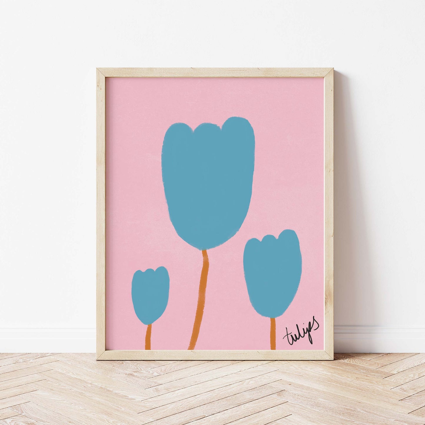 Tulips Print - Pink, Blue Fine Art Print