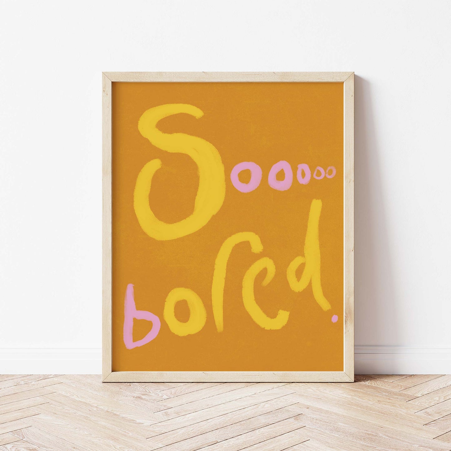 Sooooo Bored Print - Brown, Yellow, Pink Framed Print