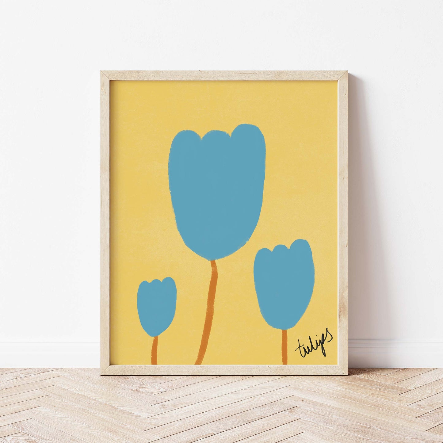 Tulips Print - Yellow, Blue Framed Print