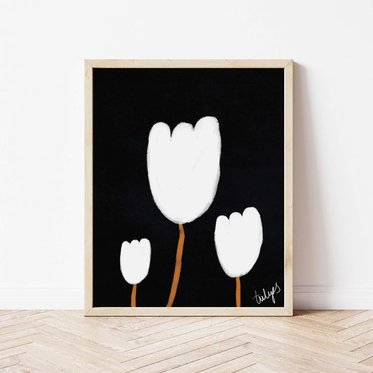 Tulips Print - Black, White Framed Print