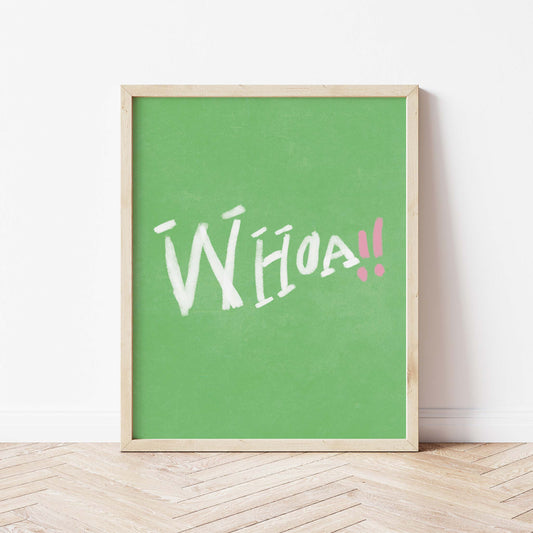 Whoa!! Print - Green, White, Pink Framed Print