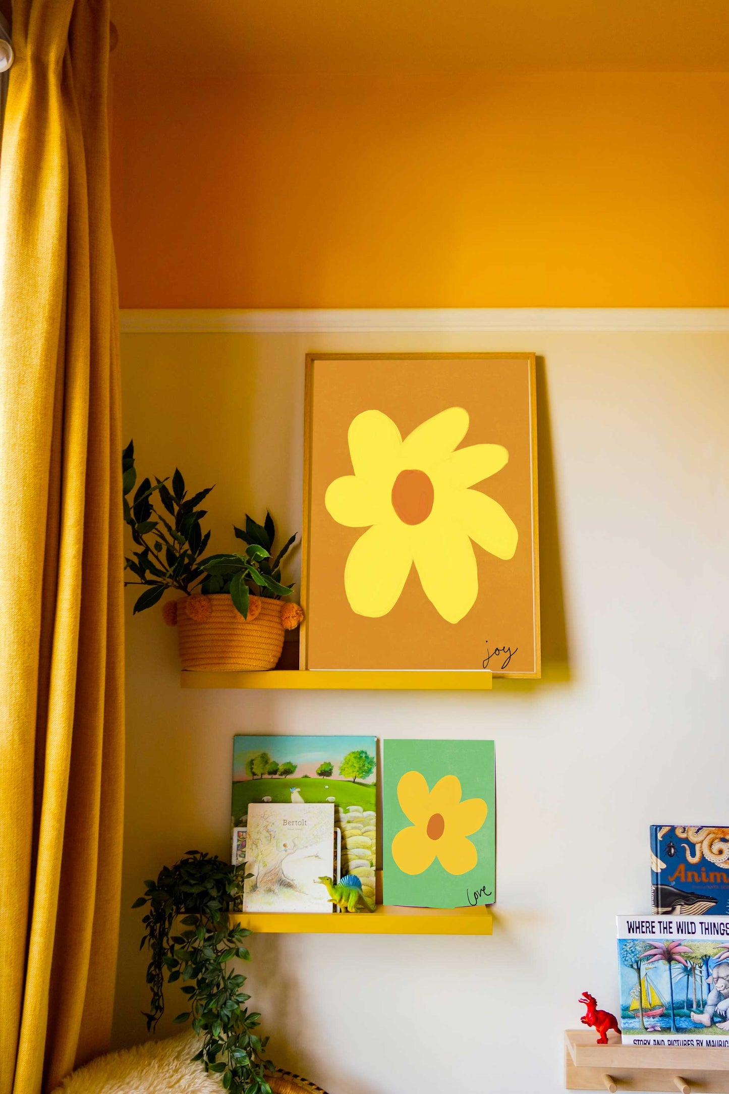 Joy Flower Print - Brown, Yellow Fine Art Print