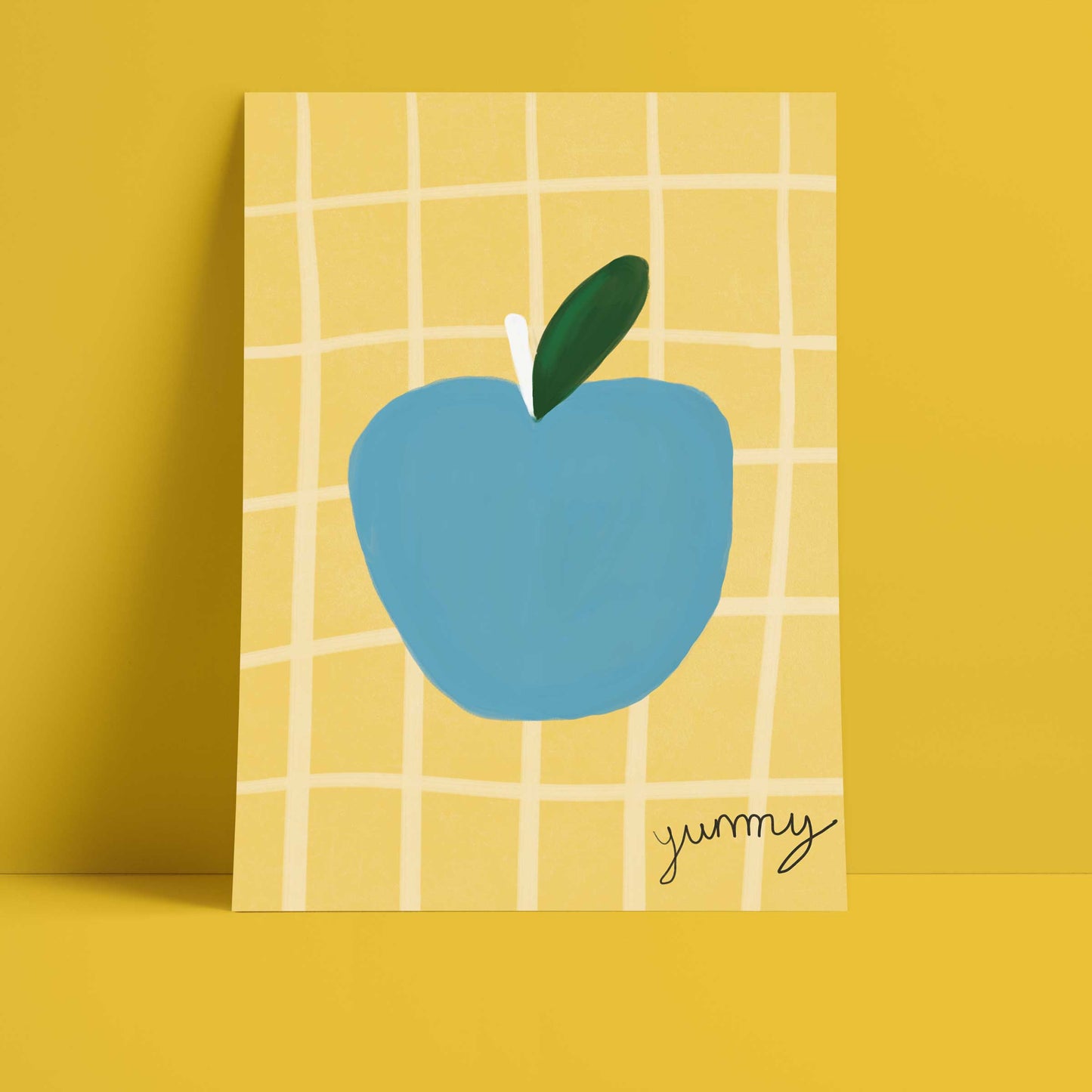 Yummy Apple Print - Yellow, Blue Fine Art Print