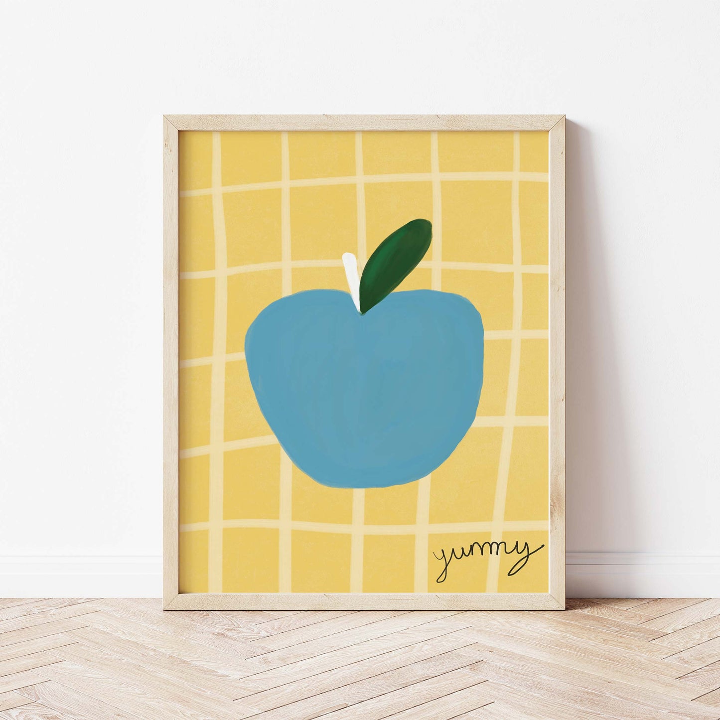 Yummy Apple Print - Yellow, Blue Fine Art Print