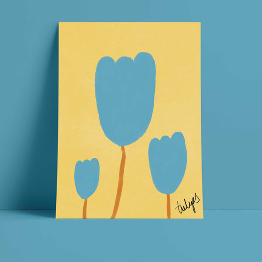 Tulips Print - Yellow, Blue Fine Art Print