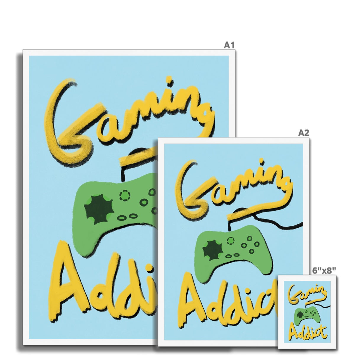 Gaming Addict Print - Light Blue, Yellow, Green Framed Print