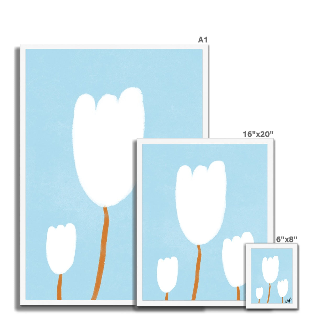 Tulips Print - Blue, White Framed Print
