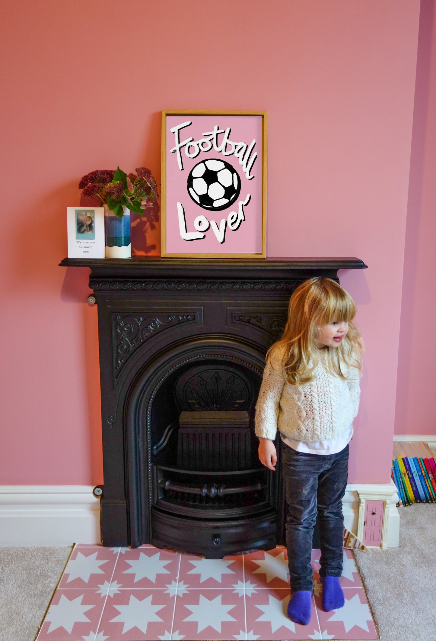 Football Lover Print - Light Pink, White, Black Fine Art Print