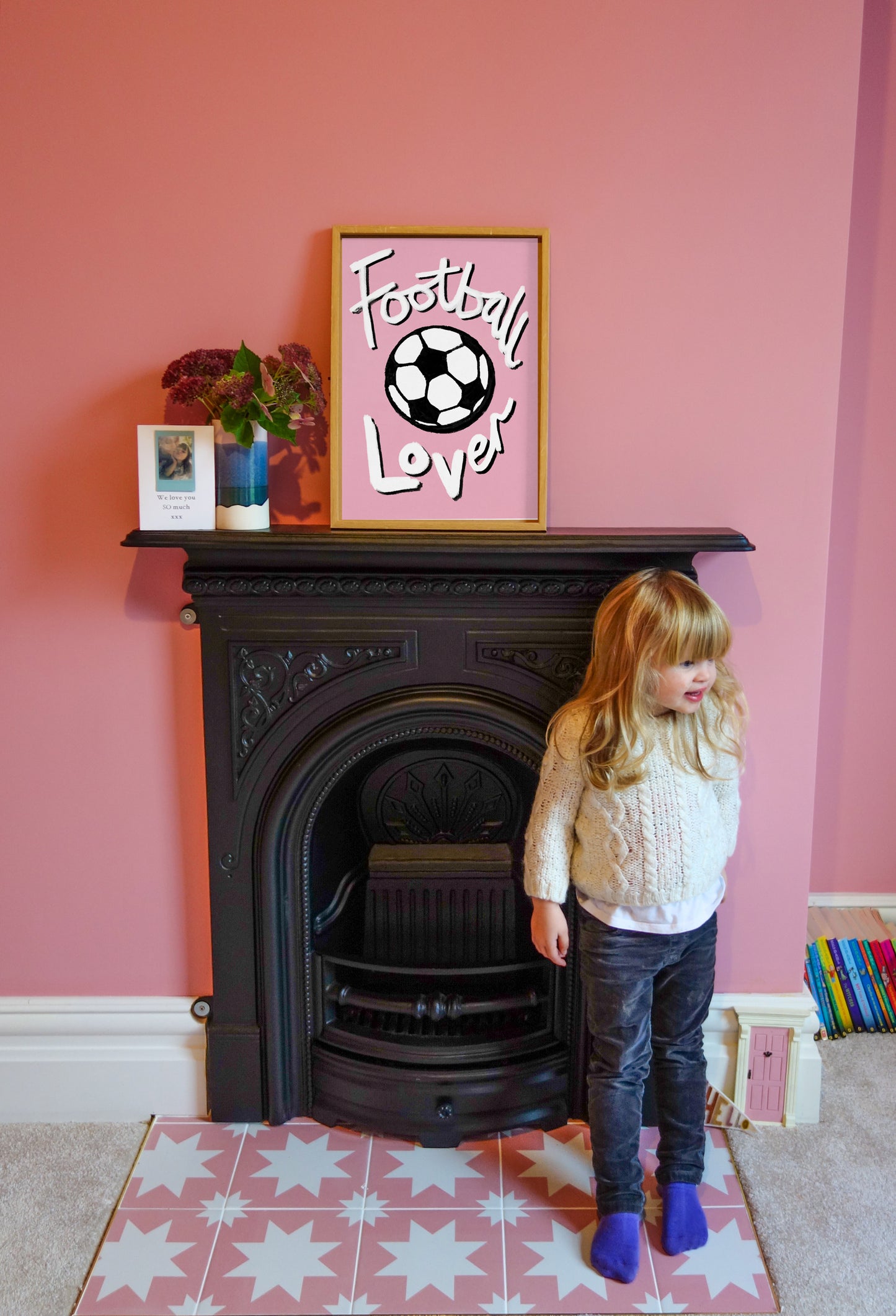 Football Lover Print - Light Pink, White, Black Framed Print