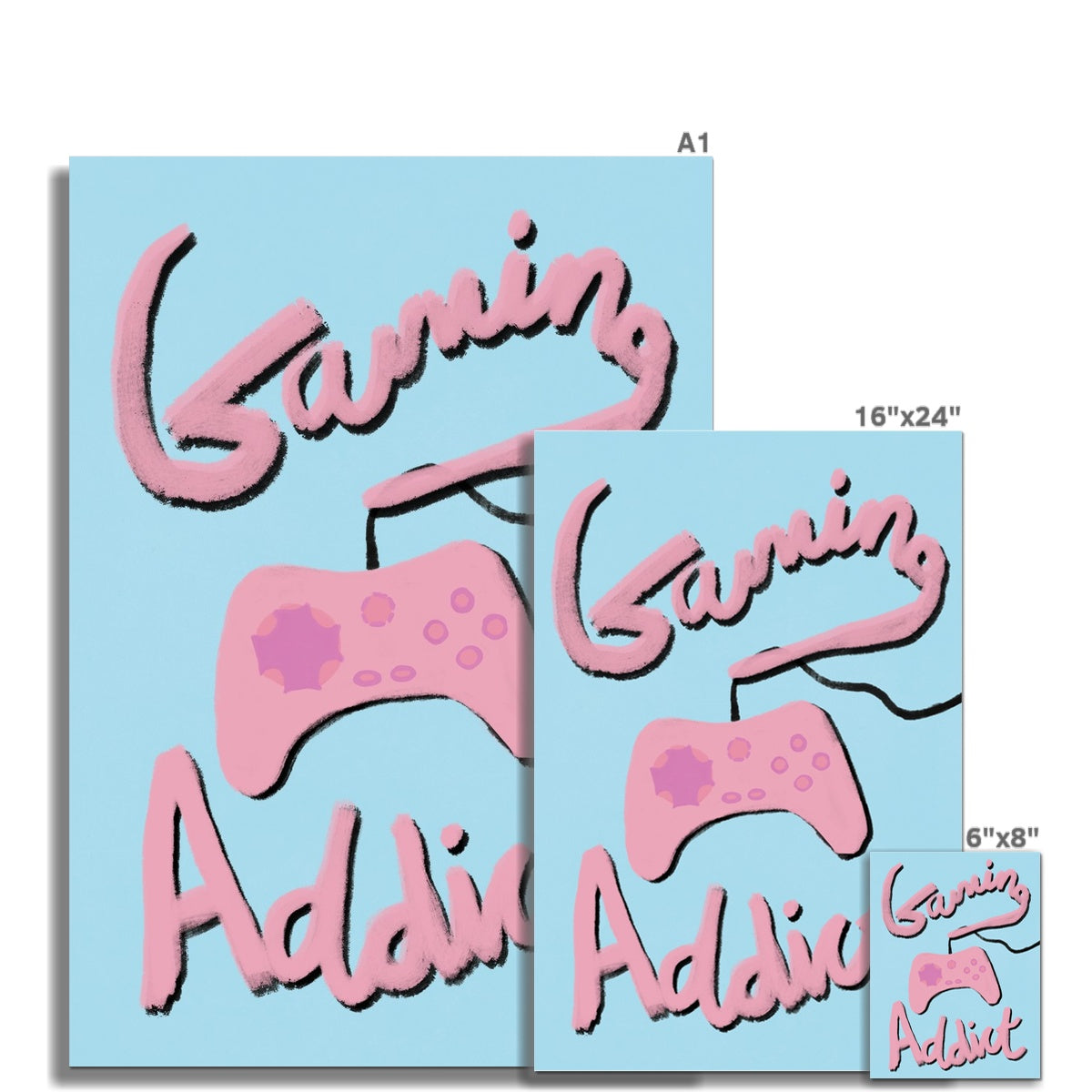 Gaming Addict Print - Light Blue, Pink Fine Art Print