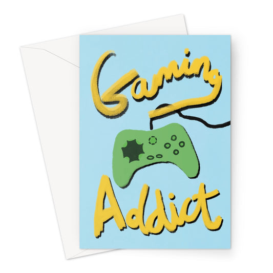 Gaming Addict Print - Light Blue, Yellow, Green Greeting Card
