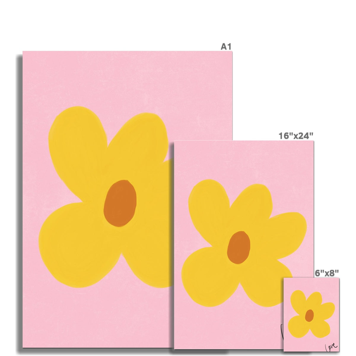 Love Flower Print - Pink, Yellow, Brown Fine Art Print