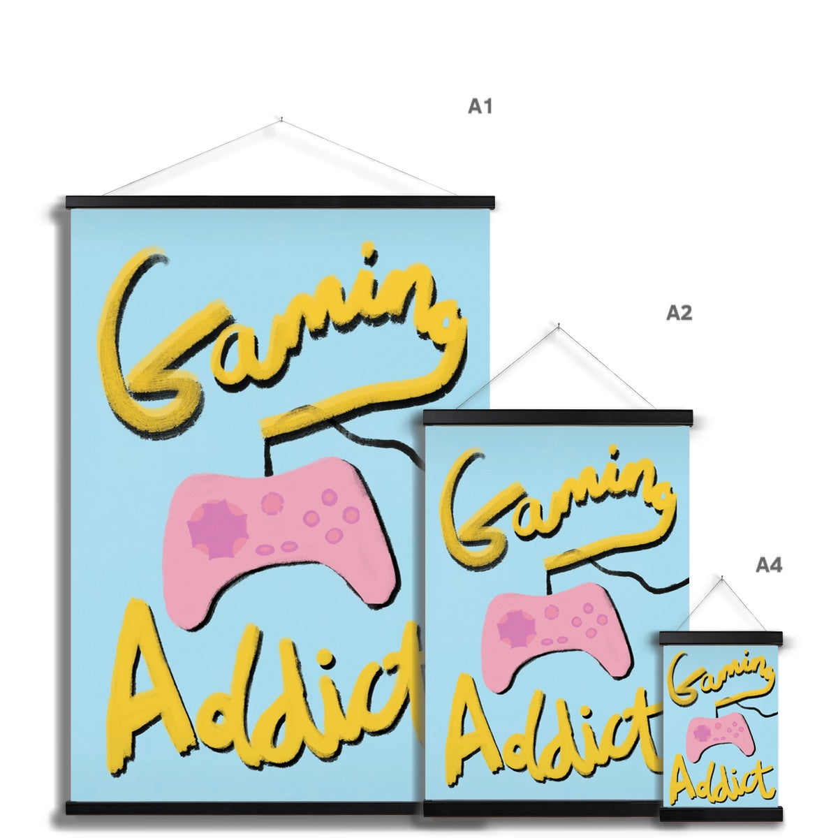 Gaming Addict Print - Light Blue, Yellow, Pink Fine Art Print with Hanger