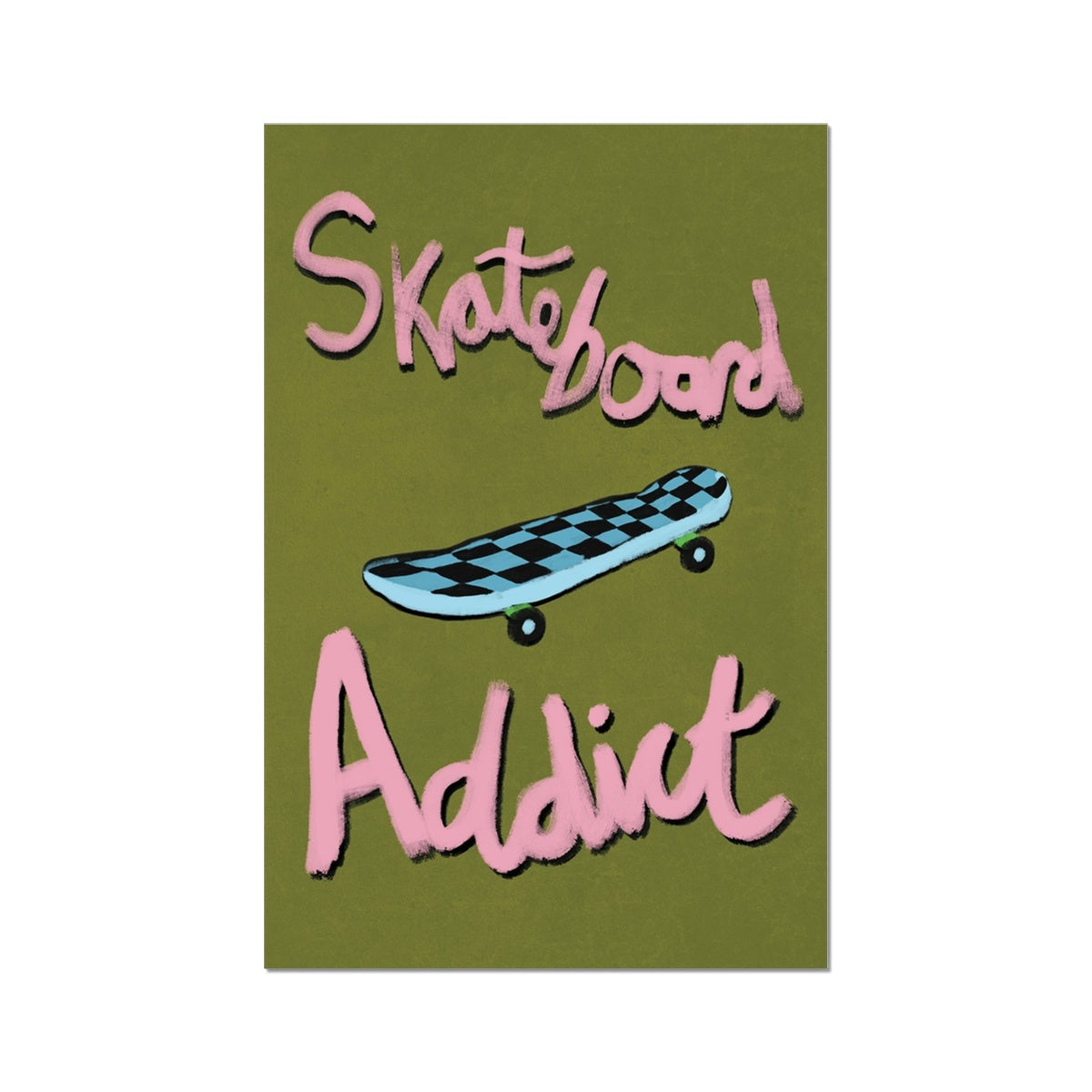 Skateboard Addict - Olive Green, Pink, Blue Fine Art Print