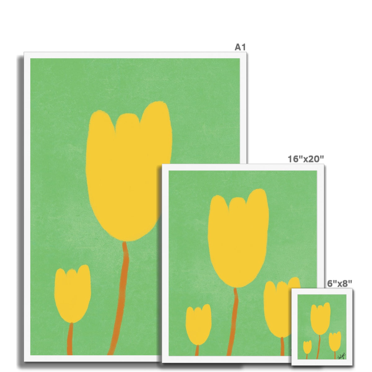 Tulips Print - Green, Yellow Framed Print