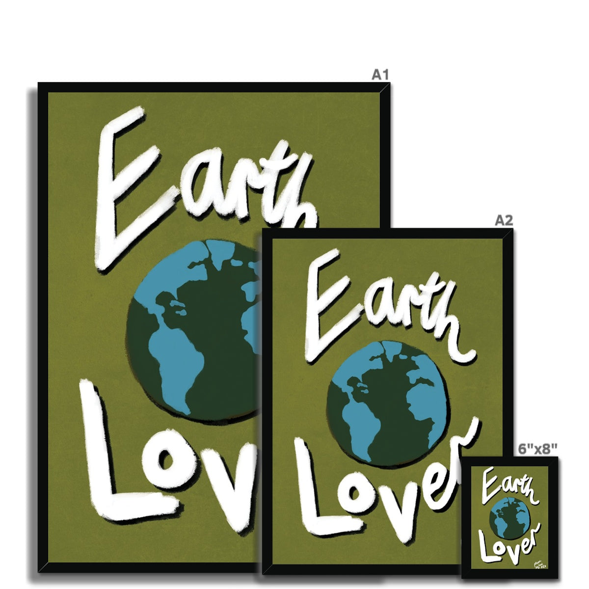 Earth Lover Print - Olive Green, Blue, White Framed Print