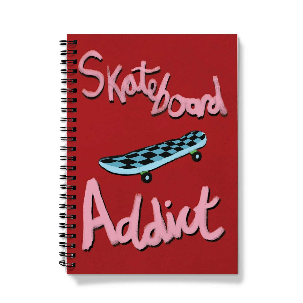 Skateboard Addict - Red, Pink, Blue Notebook