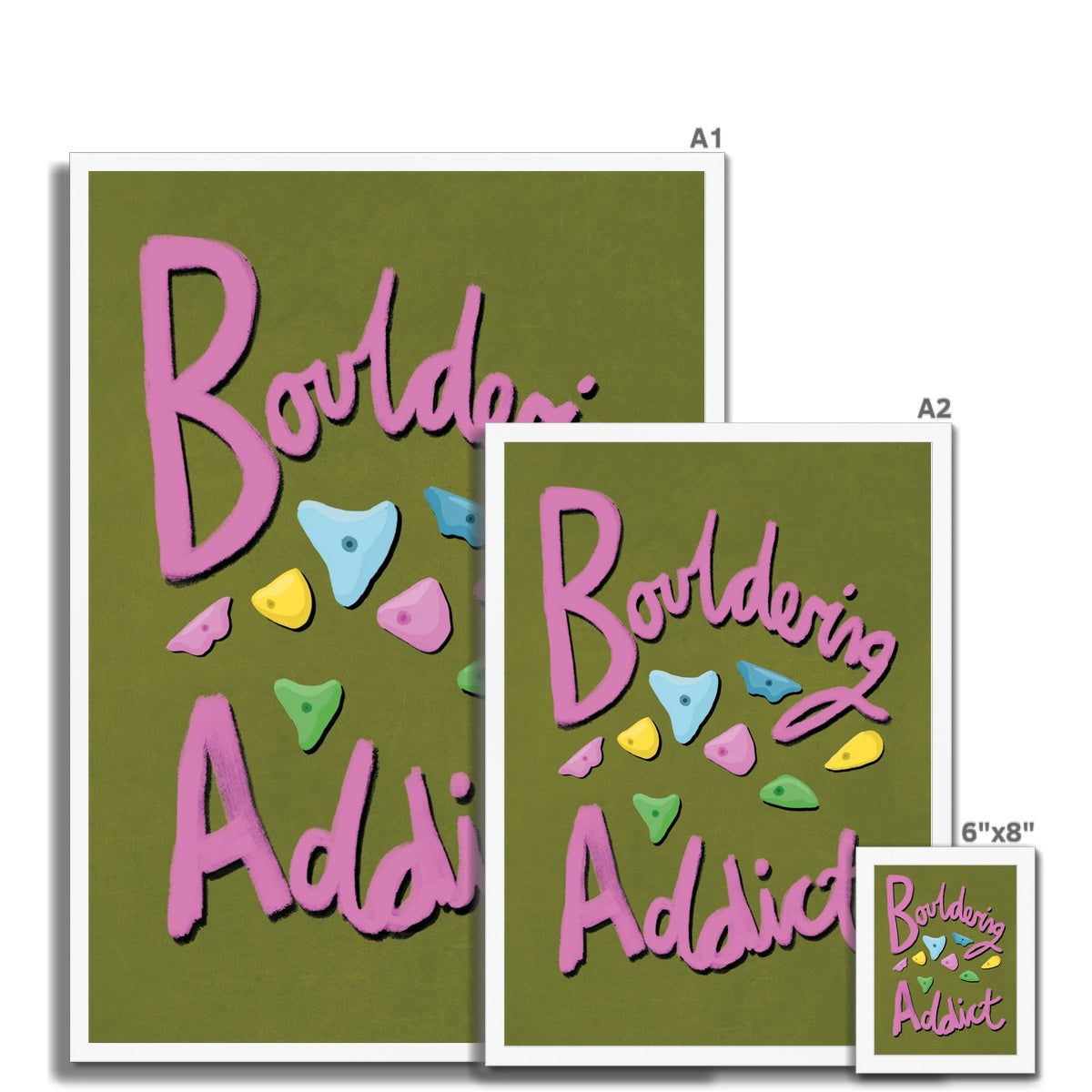 Bouldering Addict - Olive Green and Pink Framed Print