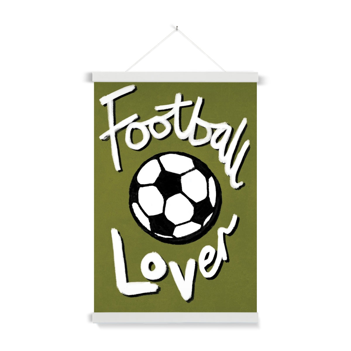 Football Lover Print - Olive Green, Black, White Fine Art Print with Hanger