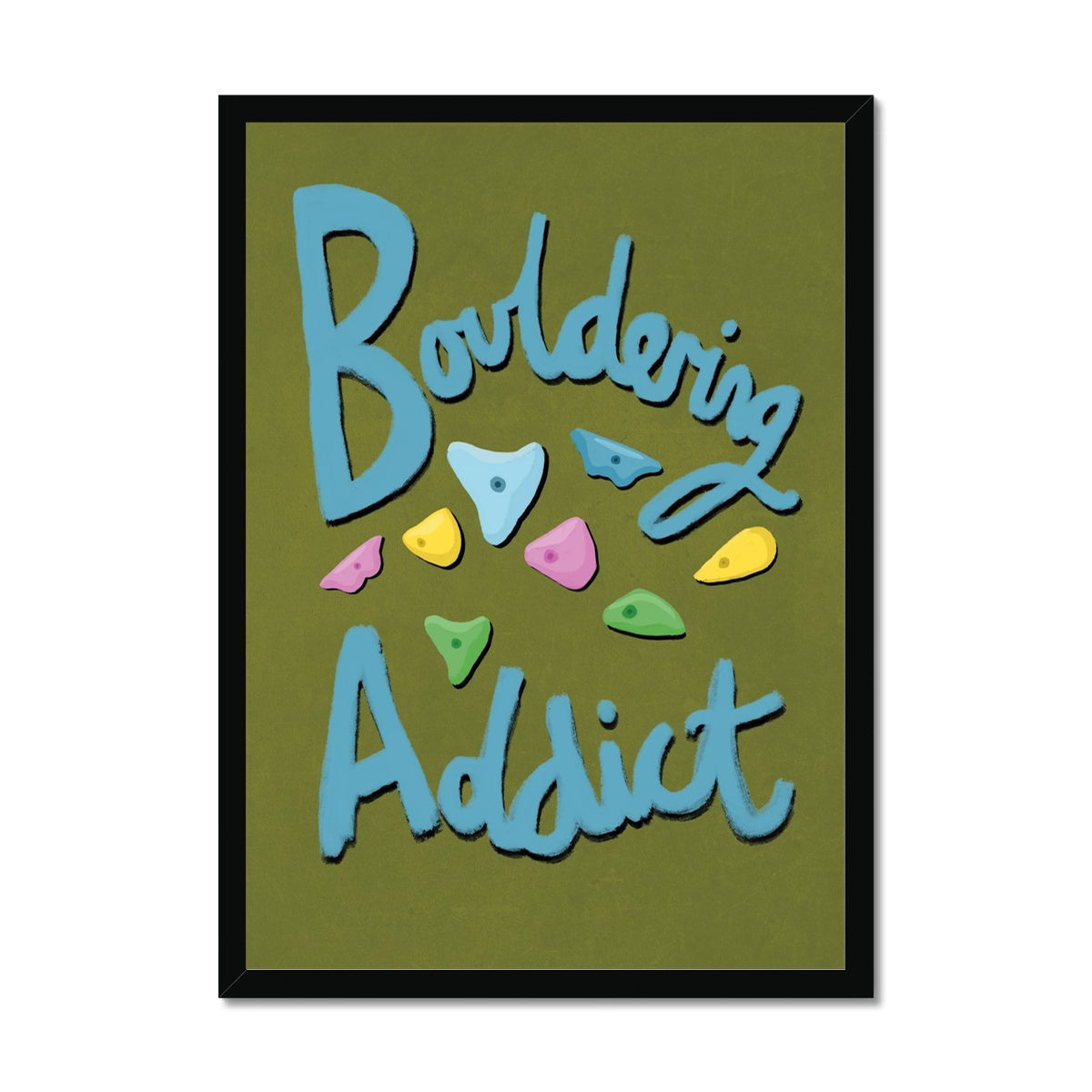 Bouldering Addict - Olive Green and Blue Framed Print