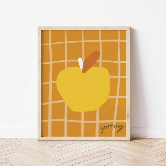 Yummy Apple Print - Brown, Yellow Framed Print