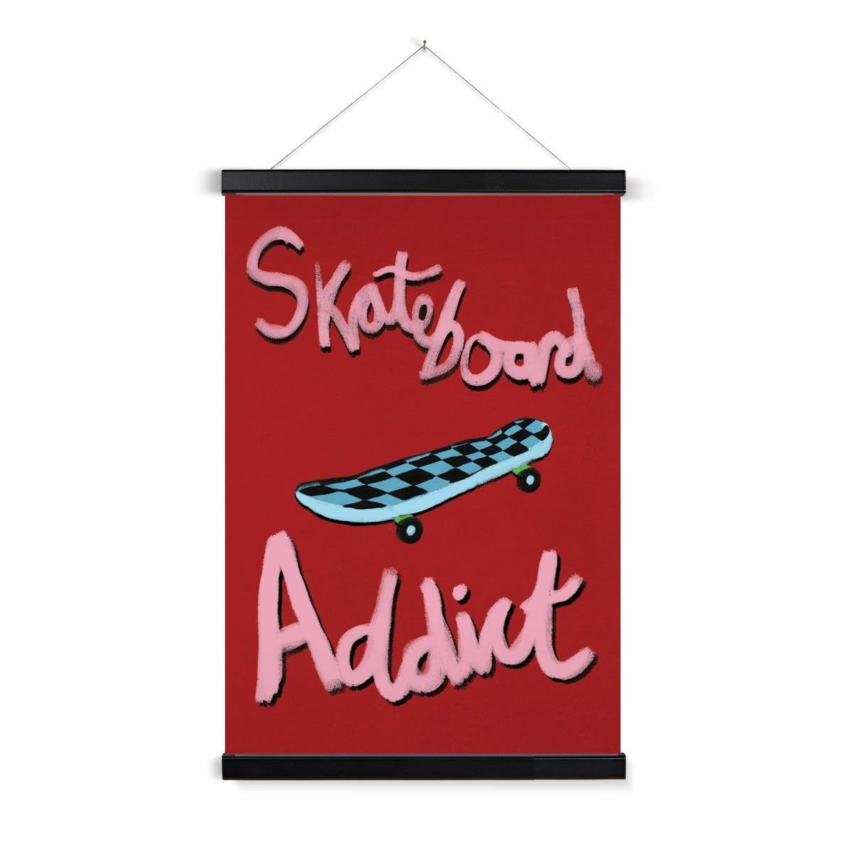 Skateboard Addict - Red, Pink, Blue Fine Art Print with Hanger