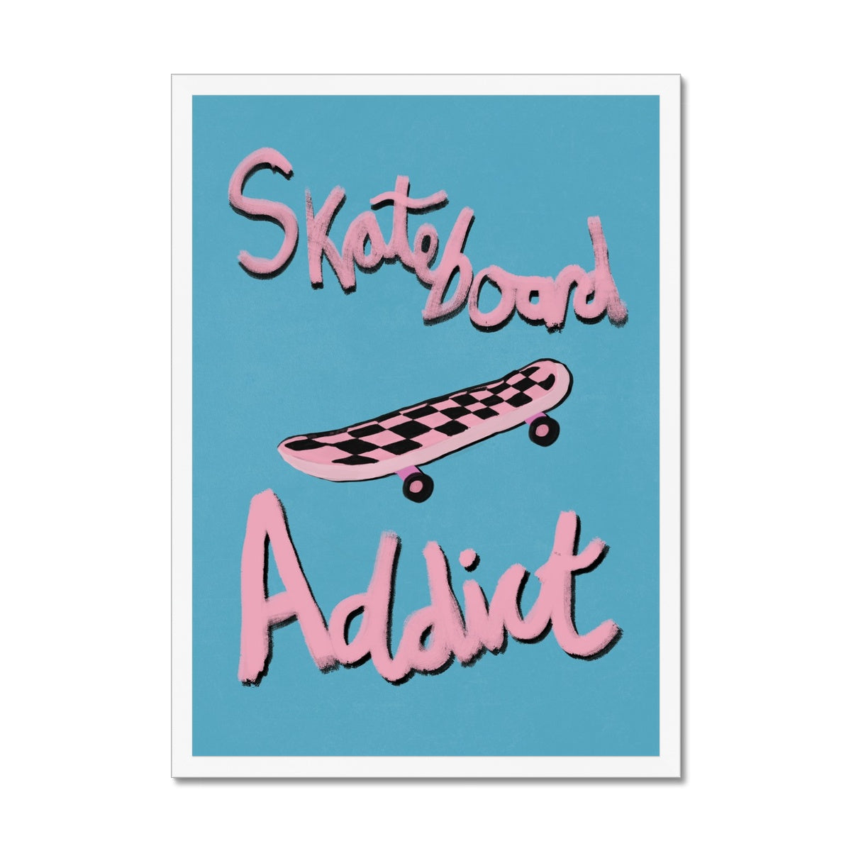 Skateboard Addict - Blue, Pink Framed Print