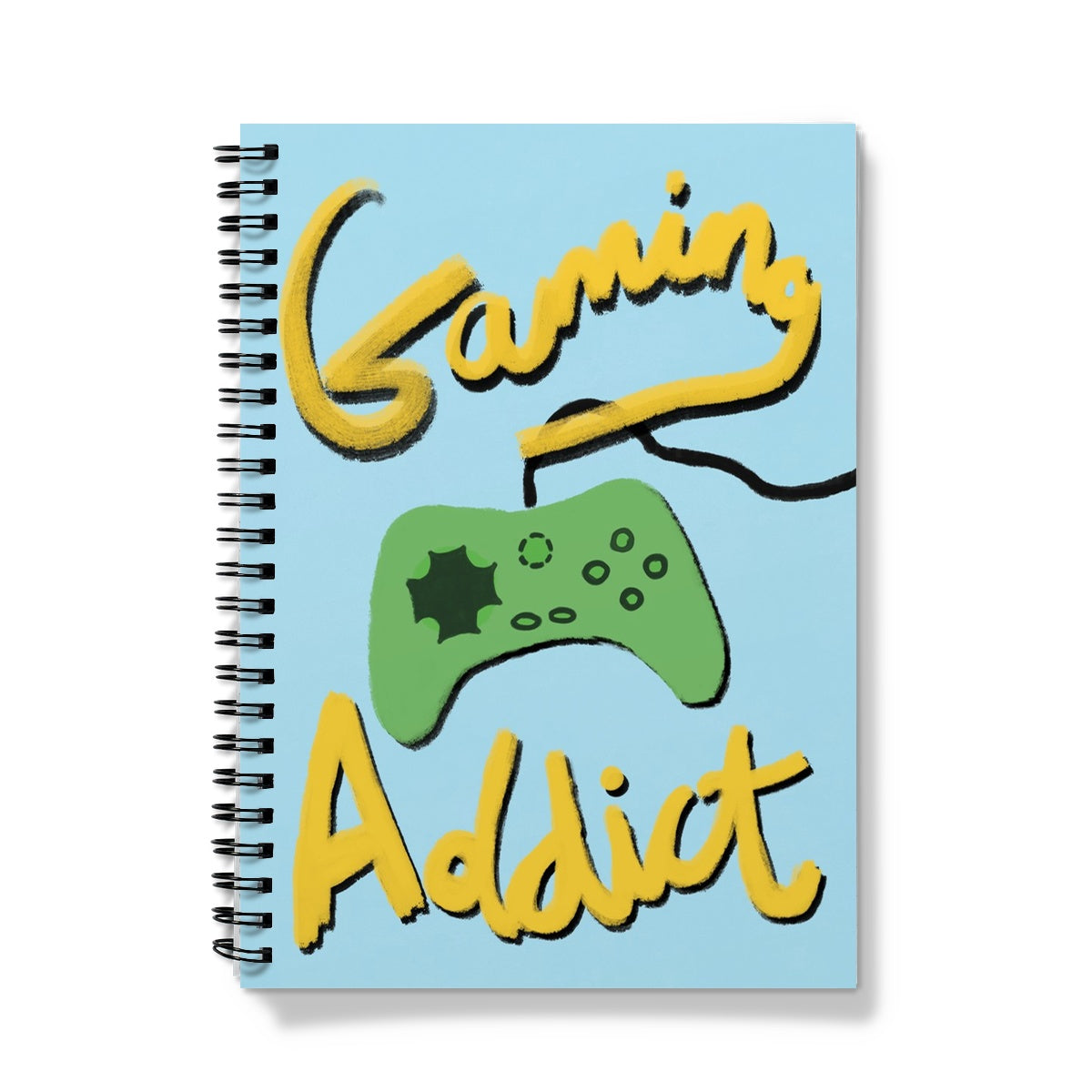 Gaming Addict Print - Light Blue, Yellow, Green Notebook