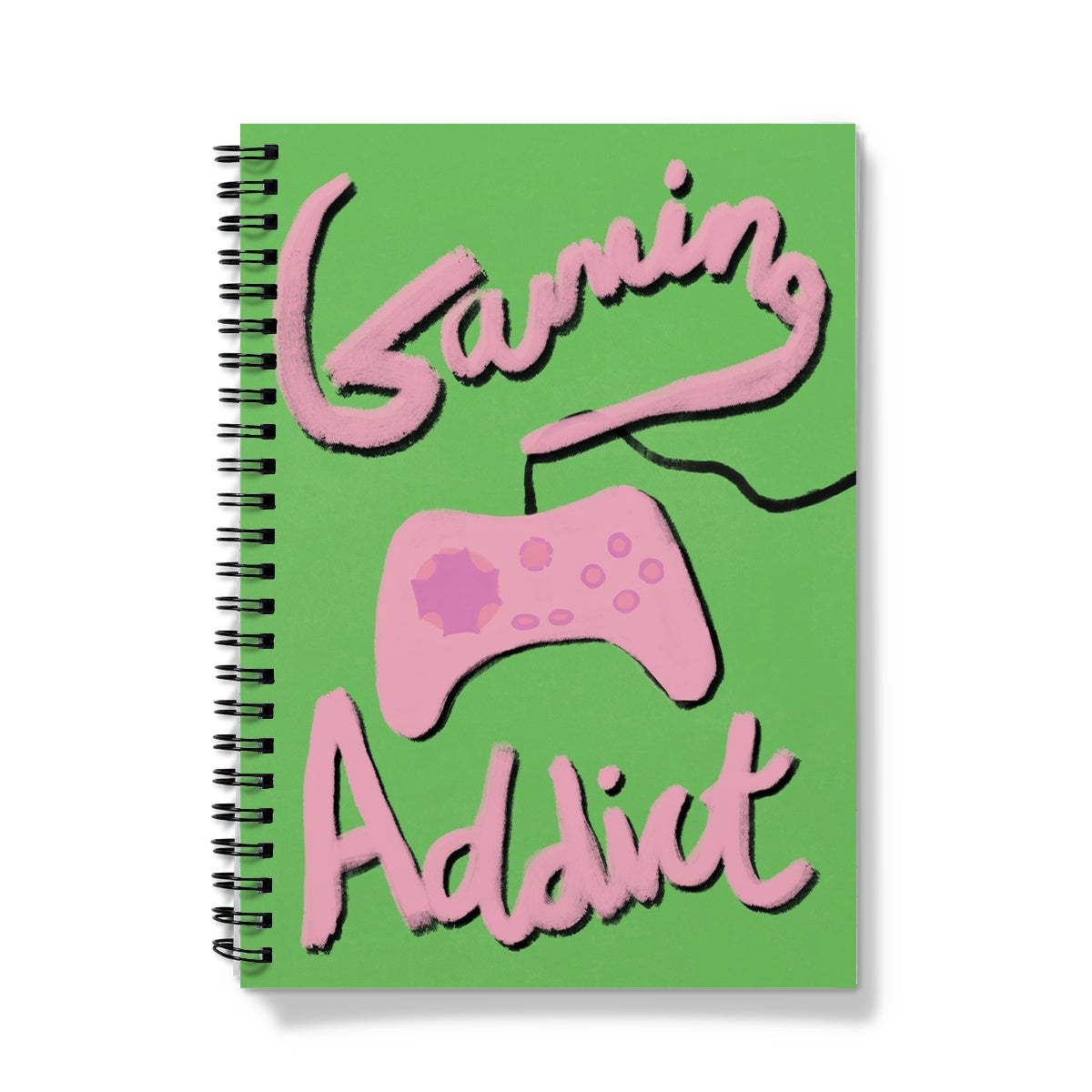 Gaming Addict Print - Green, Pink Notebook