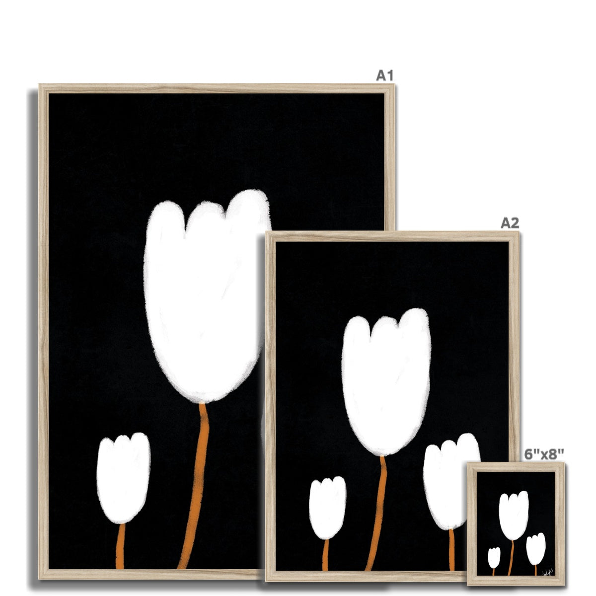 Tulips Print - Black, White Framed Print