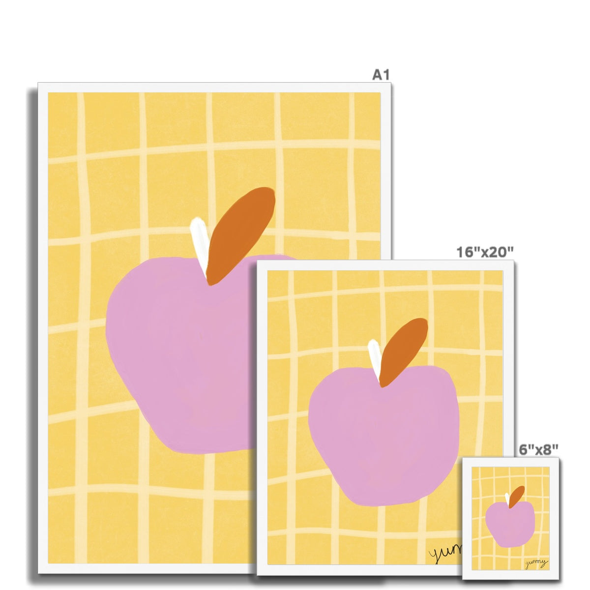Yummy Apple Print - Yellow, Pink Framed Print