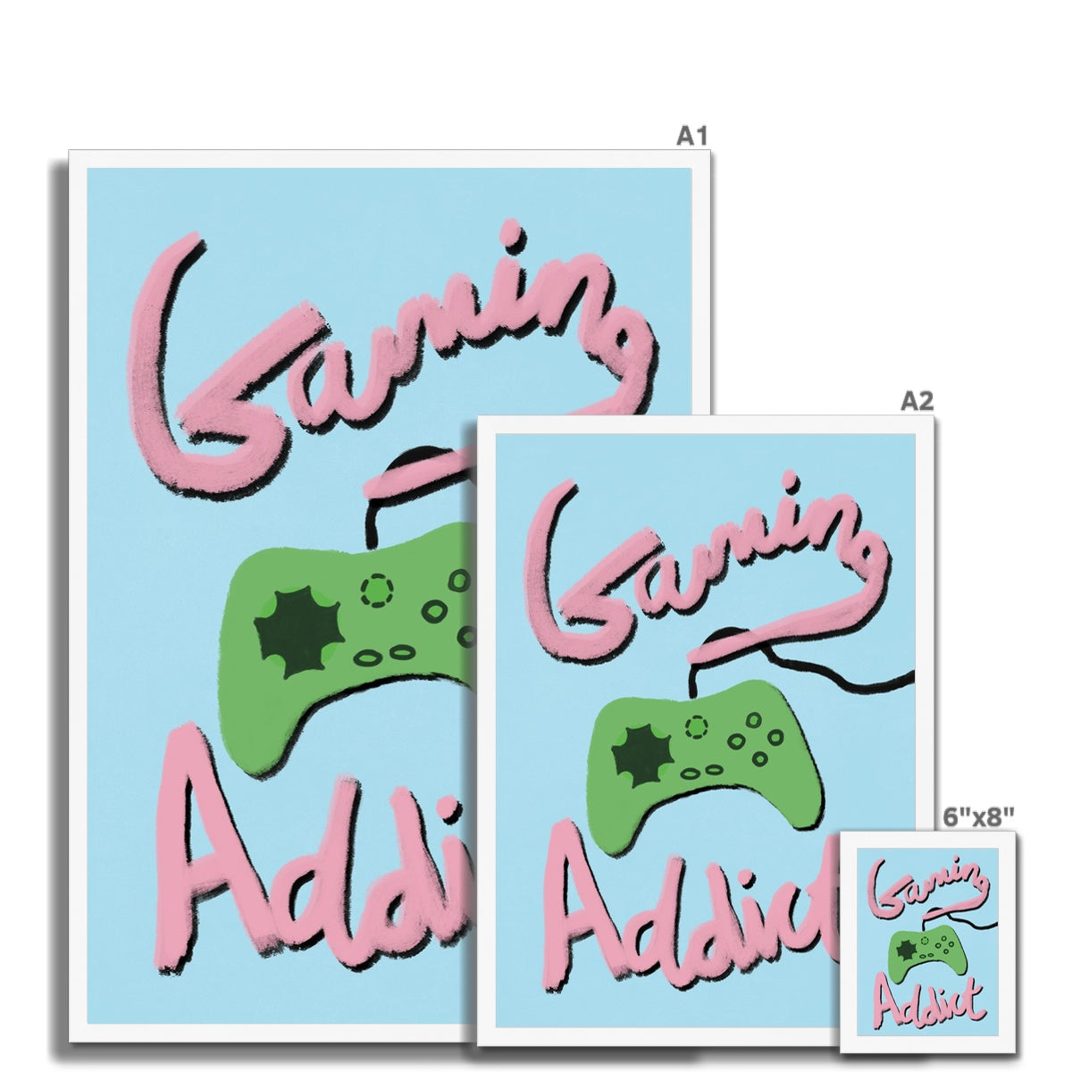 Gaming Addict Print - Light Blue, Pink, Green Framed Print