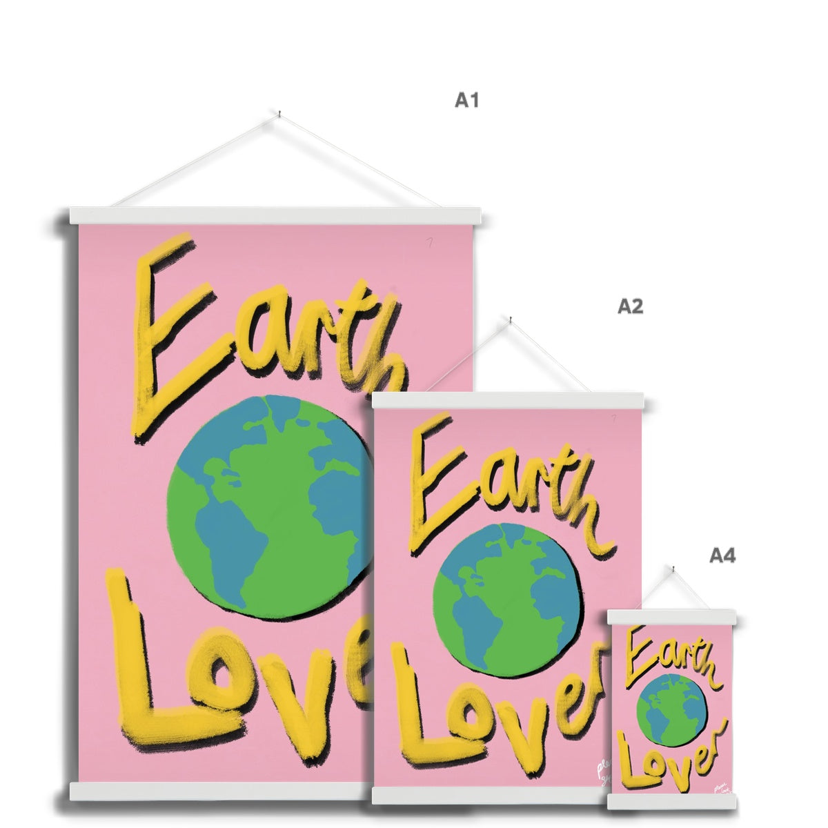 Earth Lover Print - Light Pink, Yellow Fine Art Print with Hanger