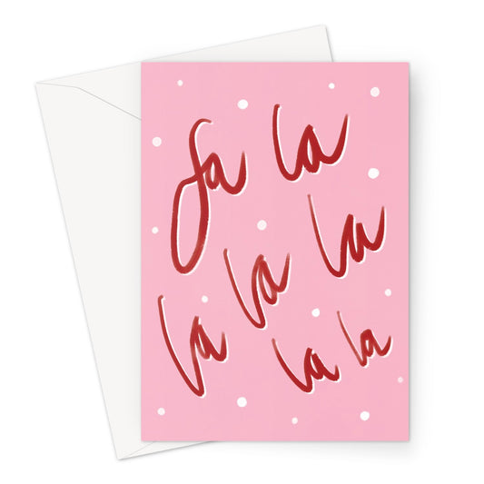Fa La La La Pink and Red Christmas Greeting Card