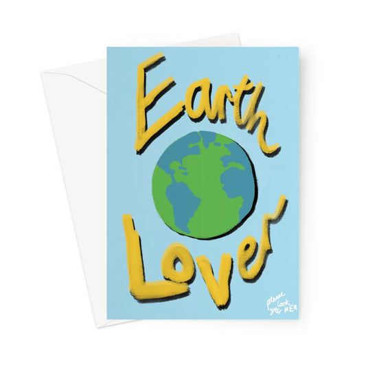 Earth Lover Print - Blue, Yellow Greeting Card