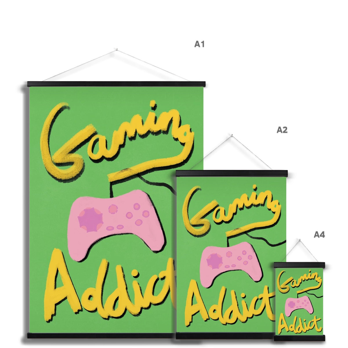 Gaming Addict Print - Green, Yellow, Pink Fine Art Print with Hanger